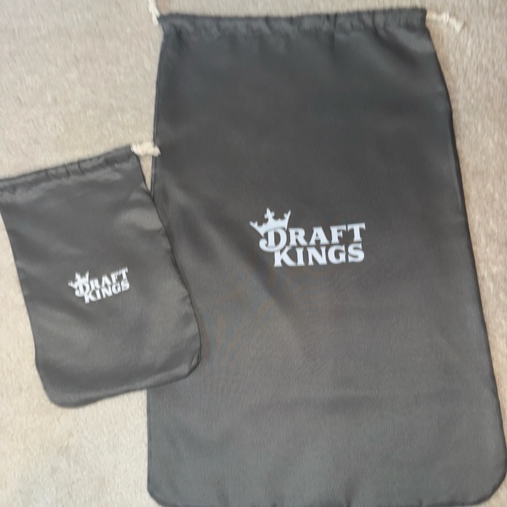 Set of two DraftKings drawstring bags approximately 12 x 8” and 25 x 16”